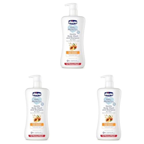 Image of Chicco Baby Moments Gentle Bodywash & Shampoo with Oats Extracts & Apricot, 650ml | Head-to-Toe | No Tears Formula | Moisturized Skin & Hair | Dermatologically Tested | Parabens & Phenoxyethanol Free