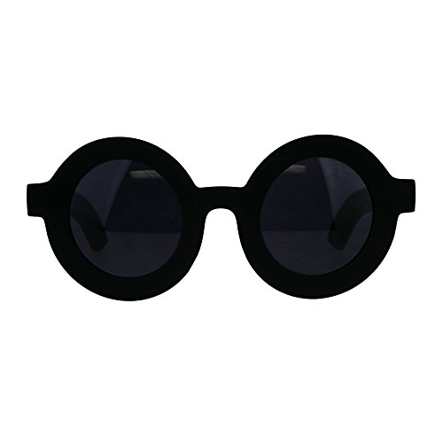 Womens Mod Circle Round Thick Plastic Retro Vintage Sunglasses All Black