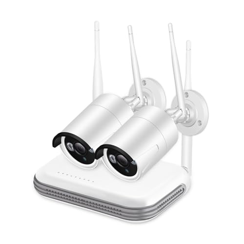 AIRYSSFU Kits de vigilancia DVR, CCTV Inalámbrico De 8 Canales, Cámara IP De 3MP, Detección IA, Mini Kit CCTV NVR, Videovigilancia con Visión Nocturna Infrarroja(None,8CH NVR with 2 Cams)