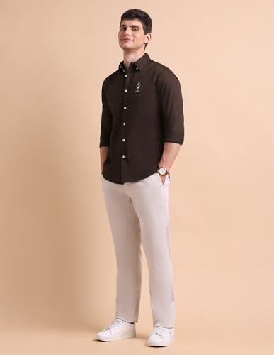 Image of U.S. POLO ASSN. Solid Tailored Fit Shirt for Men - 100% Cotton, Breathable & Comfortable, Full Sleeves Casual Shirt for Men