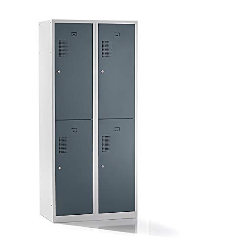EUROKRAFT | Vestiaire à Deux étages Amsterdam | 2 Compartiments | Largeur 800 mm | 4 Cases | Gris Clair/Gris Basalte
