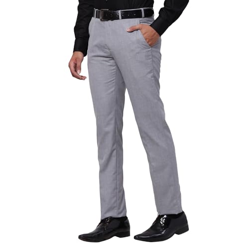 Image of Raymond Men's Slim Fit Mid Rise Solid Pattern Polyester Viscose Blend Flat Front Trouser