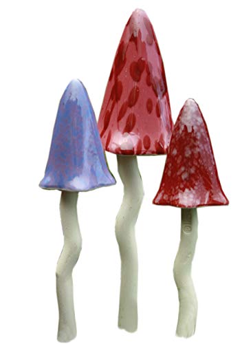 Bosmere W117 3-Pack Garden Ceramic Lawn Ornament, Weatherproof Indoor and Outdoor Toadstools, Spring...