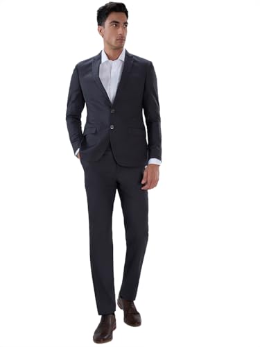 Image of Raymond Men Slim Fit Solid Pattern Terry Rayon Blend Notch Lapel Full Sleeve Formal Suit