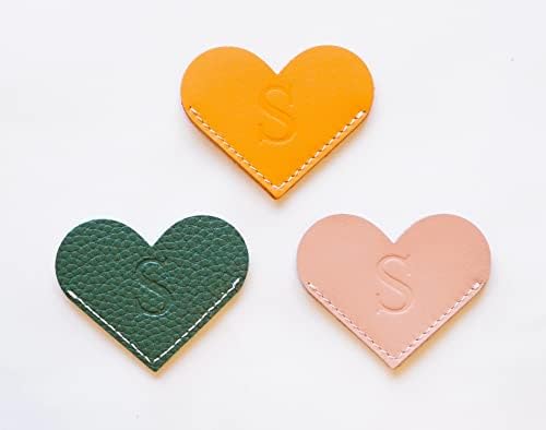PQBees Personalized Leather Handmade Corner Bookmarks(3 Pcs), 26 Letters Leather Heart Shape Corner Page Bookmark, Cute Bookmarks for Book Reading Lovers Meaningful Gift(S)