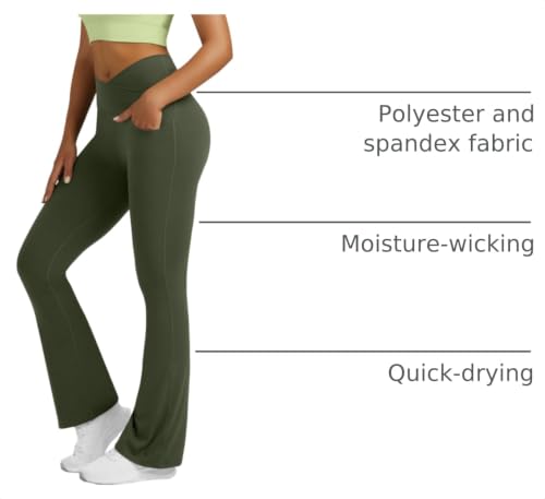 Image of Flare Leggings for Women Yoga Pants with Pockets High Waisted Crossover Flare Yoga Pants Bootcut Yoga Leggings