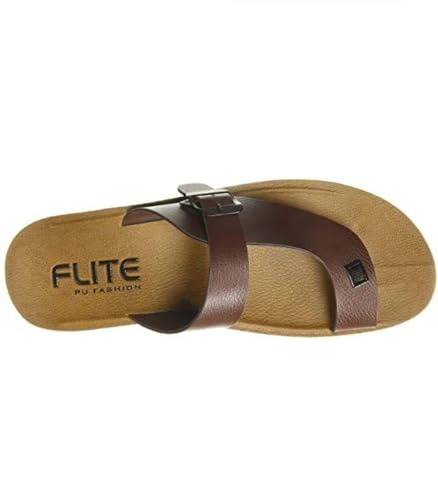 Image of Men's FLITE PUG42 Brown PU Fashion Toe Ring Sandals with Buckle Strap, Casual Slip-On Chappal