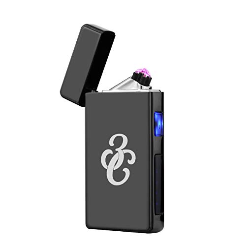 SHUNING briquet USB, briquet électrique coupe-vent à double arc, briquet à cigare sans flamme rechargeable avec interrupteur LED et boîte-cadeau (Black)