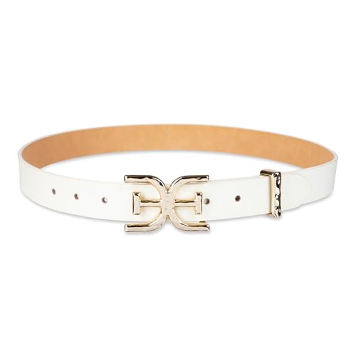 Sam Edelman Women's Double-e Plaque Logo Hammered Buckle and Loop Leather Belt for Jeans, Dresses and Trousers4