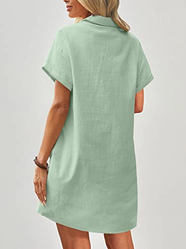 Image of Zeagoo Womens Cotton Shirt Dress Summer Casual Short Sleeve Button Down Beach Cover Up Shirts with Pockets