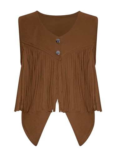 Hansber Kids Western Cowboy Cowgirl Tassel Outfits Sleeveless Faux Suede Fringe Vest Elastic Waistband Vest3