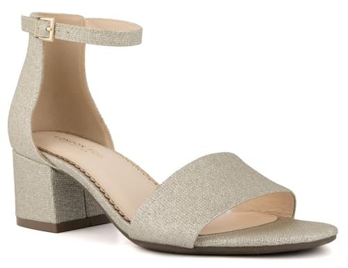 Image of LONDON FOG Women's Nikki Low Two Piece Block Heel Dress Shoe Ladies Ankle Strap Pump Sandal