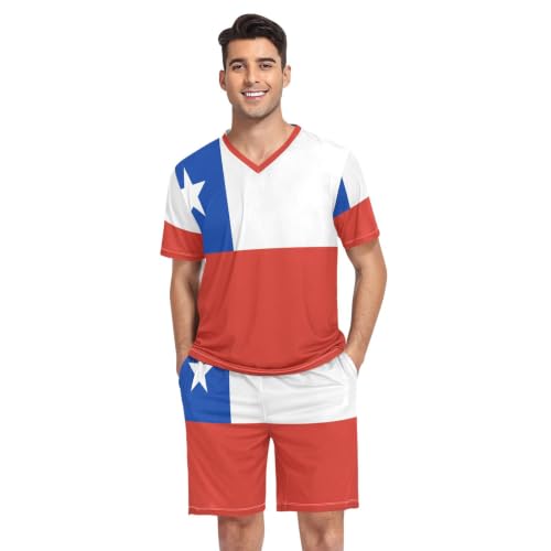 Camisa de pijama azul y roja para hombre con bandera de Chile manga corta S