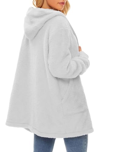 Image of Century Star Women Fleece Cardigan Hooded Loose Fuzzy Cardigan Coat Womens Fuzzy Jacket Outwear