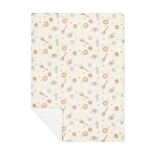 Image of EVERYDAY KIDS Large Ultra Jungle Safari Animals Minky Baby Blanket for Boys Mink and Sherpa Toddler and Baby Boy Blanket Measures 30 x 40”; Safari Animal Baby Nursery Decor