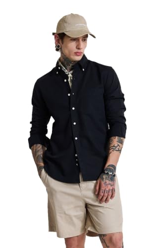 Image of SNITCH Men Casual Shirt | Slim Fit Full Sleeve Button-Down Collar Solid Design | Premium Cotton Linen Blend & Breathable Fabric for Office, Semi-Formal & Everyday Wear