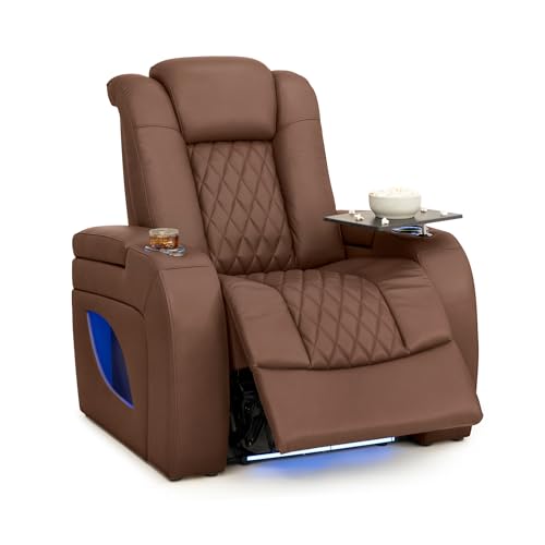 Image of Seatcraft Virtuoso LT Tobacco Italian Leather Home Theater Seating, Zero Gravity Power Recliner, Powered Headrest and Lumbar Gaming and Home Office Chair, Heat and Massage Lounge Sofa, Single Recliner