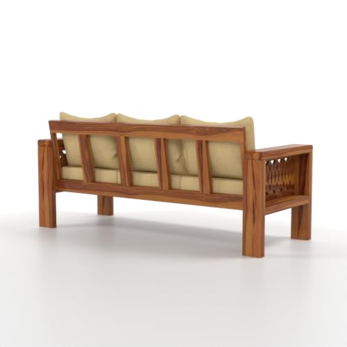 Image of NATRAJ ART & CRAFT Sheesham Wood 3 Seater Sofa Set for Living Room | Wooden Sofa Set for Living Room Furniture (3 Seater, Honey Finish)