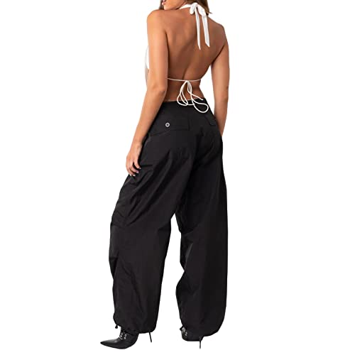 Women Backless Halter Crop Top Y2k Cowl Neck Sleeveless Ruched Camisole Tank Top Fairy Grunge Vintage Mini Vest Summer Clubwear