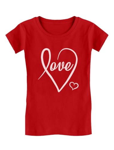 Tstars Cursive Love Girls Valentines Day Shirt Heart Graphic Valentine Youth Kids Girl Fitted T-Shirt