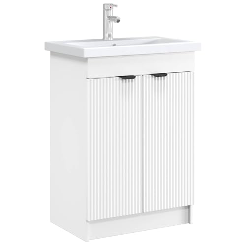 vidaXL Cabinet Debajo del Fregadero Blanco 56 x 37,5 x 81 cm, Mueble de baño, diseño Moderno, Espacio Amplio, Debajo del Fregadero, Funcional y Elegante para organizar tu hogar