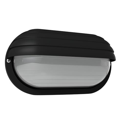 Image of KASTLITE Outdoor LED Bulkhead Light Fixture, 9.5W Energy Star 5000K Oval Wall Mount Nautical Lighting, Rust-Proof Polycarbonate Build for Wet Locations, Porch Patio Dock & Exterior Lights, FE103 /Black