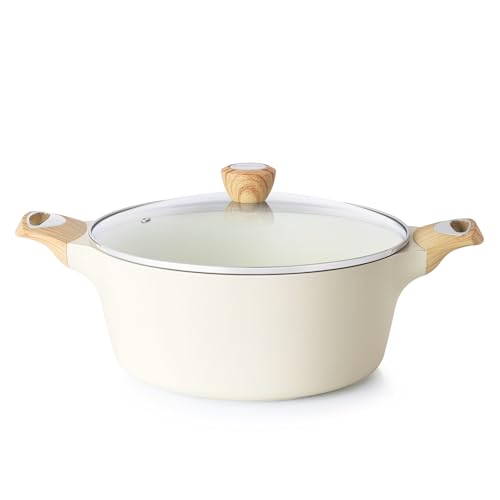 SENSARTE Ceramic Nonstick Stock Pot with Lid, 2.6/4.5/6.6/8.5 QT Soup Pot Casserole Pot, Non-toxic Healthy Pasta Pot, Large Cooking Pot Stew Pot, Induction Compatible, PFOA PFAS PTFE Free, White