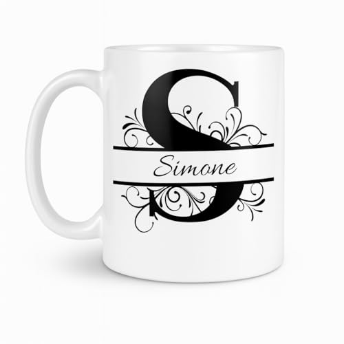 Pet-Jos Spersonalizowany kubek do kawy z monogramem - niestandardowa nazwa i litera inicjału - kubek ceramiczny 330 ml - wyjątkowy spersonalizowany prezent