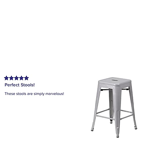 Taburete comercial Flash Furniture Lily, 4 unidades, altura de barra (24 pulgadas), sin respaldo, metal plateado, para interior y exterior, asiento cuadrado miniatura 5