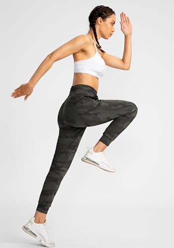 G Gradual Women's Joggers Pants with Zipper Pockets High Waisted Athletic Tapered Sweatpants for Women Workout Lounge (Green Camo, Large)
