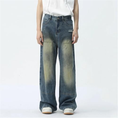 Men Make Old Jeans Patchwork Pocket Denim Pants Wide Leg Trousers3