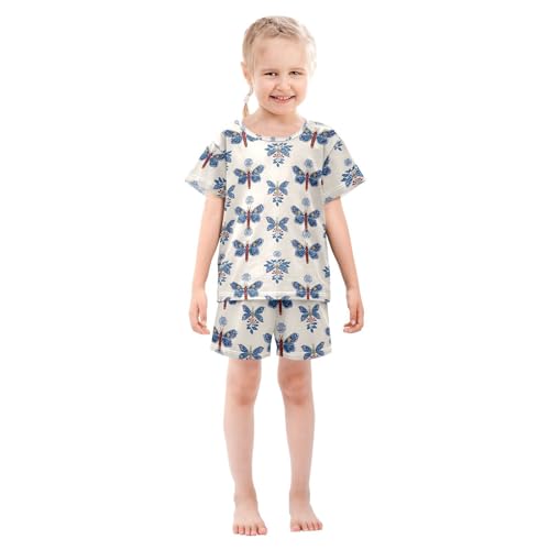 Pajama Sets Blue Butterfly Pattern Short Sleeve Summer Sleepwear 2 Piece Pjs3