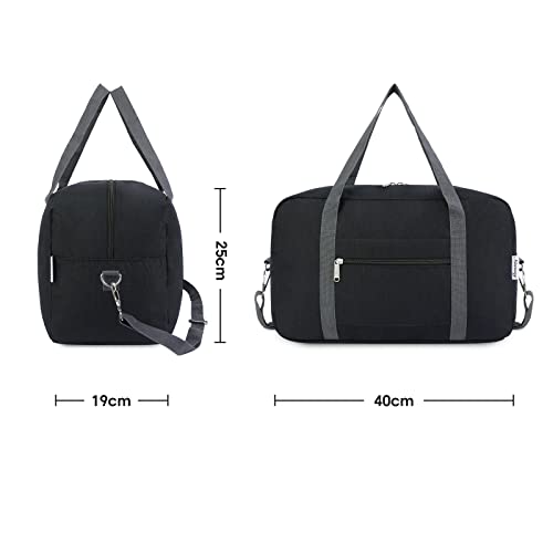 für Ryanair Handgepäck 40x20x25 & Handgepäck Tasche für Flugzeug - Faltbare Klein Reisetasche Damen & Weekender Damen - Handgepäck Koffer 20L (Schwarz (mit Schultergurt))