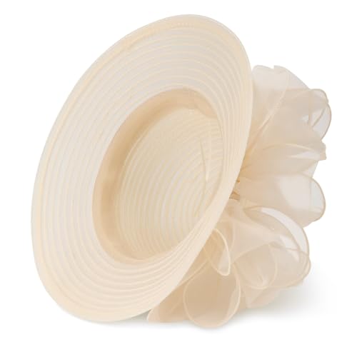 Image of DRESHOW Lady Derby Dress Church Bowler Cloche Hat Bowknot Organza Bridal Cap for Wedding