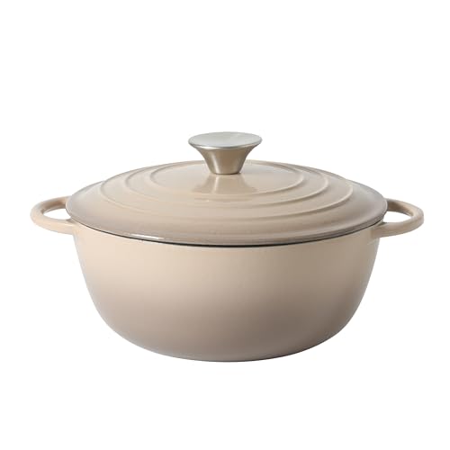 Image of Gibson Home Addlestone 2.65 Qt Enameled Cast Iron Dutch Oven Pot with Lid - Round, Oven Safe to 500F, Ideal for Bread Baking & Stews - Gradient Taupe