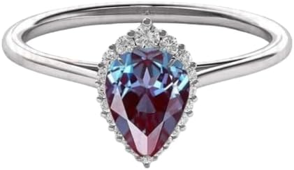 Teardrop Alexandrite Ring | Pear Cut Sterling Silver June Birthstone Engagement, Promise, Anniversary Ring | 6x8mm Lab Alexandrite | Valentine's Day Gift