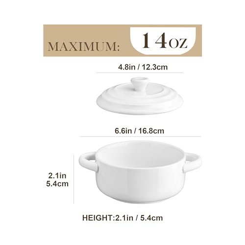 MALACASA Mini Cocotte Set - 14 OZ Small Casserole Dishes with Lids and Handles, Ceramic Mini Dutch Oven Set of 4, Small Baking Ramekins for Lasagna, Soufflé, Oven, Microwave & Dishwasher Safe, Series BAKE.BAKE