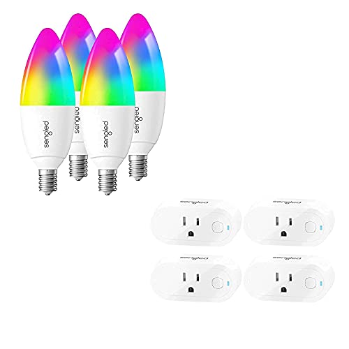 Sengled Smart Candle Bulbs 4PK Bundle with Smart Plug 4PK, Zigbee E12 Candelabra Smart Bulb and Smart Socket are Work with Alexa, Google Home, SmartThings, Smart Outlet Remote Control (Hub Required)