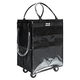 TOJNMAKE Wiederverwendbare Einkaufstasche mit Rollen (groß, schwarz), Einkaufstrolley mit 8 Taschen und Reißverschlussabdeckung, faltbare Rolltasche für Damen, Küche, Reisen, trägt bis zu 30 kg