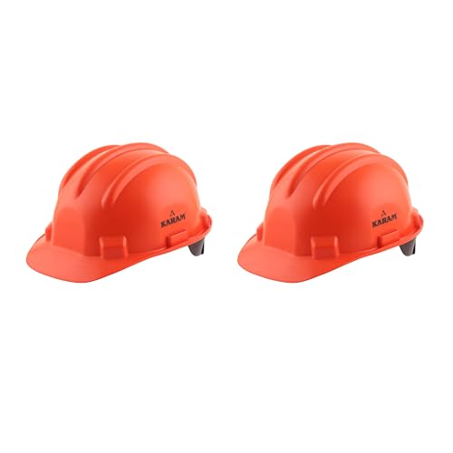 Image of KARAM PN521 Safety Helmet for Men Construction Helmet | Ratchet Type Adjustment with Adjustable Chin Strap | Work Helmet with Side Slot for Attachment | is:2925:1984 Certified | Orange | Pack of 2