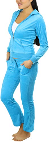 Tobeinstyle Women's Velour Tracksuit Jacket And Matching Pants - Turquoise - L #TOP2