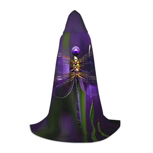 Cape à capuche libellule violette costume long d'Halloween pour bal masqué