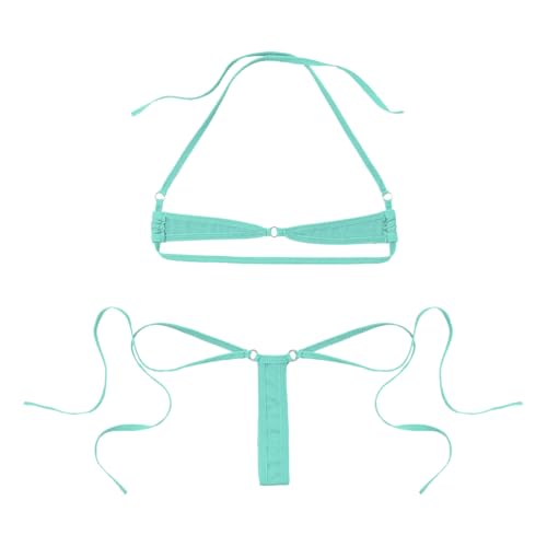 Oyolan Women Brazilian Bikini Set Halterneck Tiny Bra with Mini Thong Micro Extreme Swimwsuit Beachwear