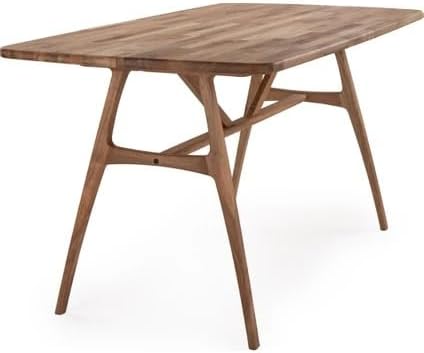 Slim Walnut Table for 6 Persons | Solid Wood Dining Table | 150x80 cm | Retro Modern Design | 100% Natural Wood | Easy Assembly