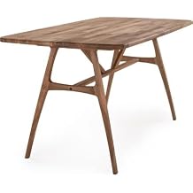 Slim Walnut Table for 6 Persons | Solid Wood Dining Table | 150x80 cm | Retro Modern Design | 100% Natural Wood | Easy Assembly