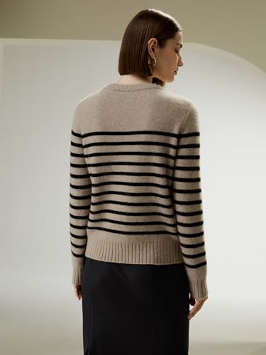 LilySilk 100% Cashmere Sweater for Women Basic Skinny Striped Round Collar Pullover for Fall Winter2