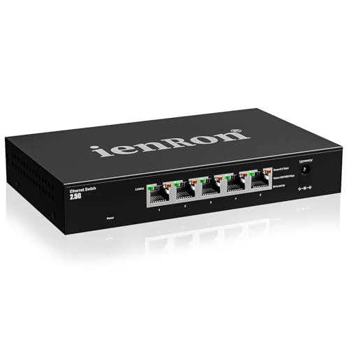 Image of 5 Port 2.5G Ethernet Switch, Unmanaged Multi-Gigabit Network Switch, 2.5Gb for Gaming, NAS, PC, Laptop, Smart TV, Plug & Play, Metal Housing,Fanless Design, Ethernet Splitter (Black)