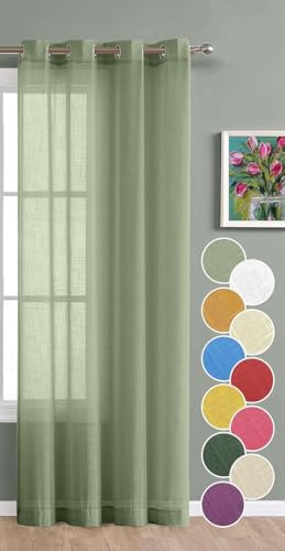 THE LINEN COMPANY 7 Feet Window Sheer Cotton Grommet Curtain Panels Taxture Linen Decorative for...