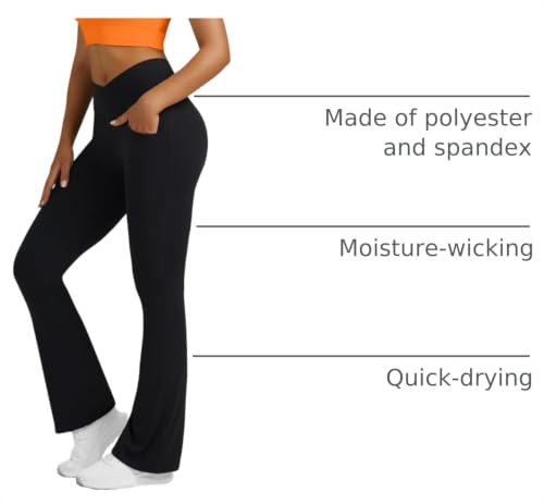 Image of Flare Leggings for Women Yoga Pants with Pockets High Waisted Crossover Flare Yoga Pants Bootcut Yoga Leggings | Soft