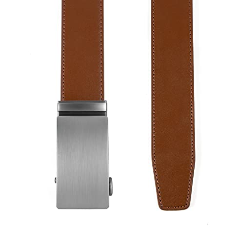 Image of Drowsmen Leather ratchet belt 1 3 /8 inch with Click Sliding Automatic Buckle, Adjustable belt Trim to Fit
